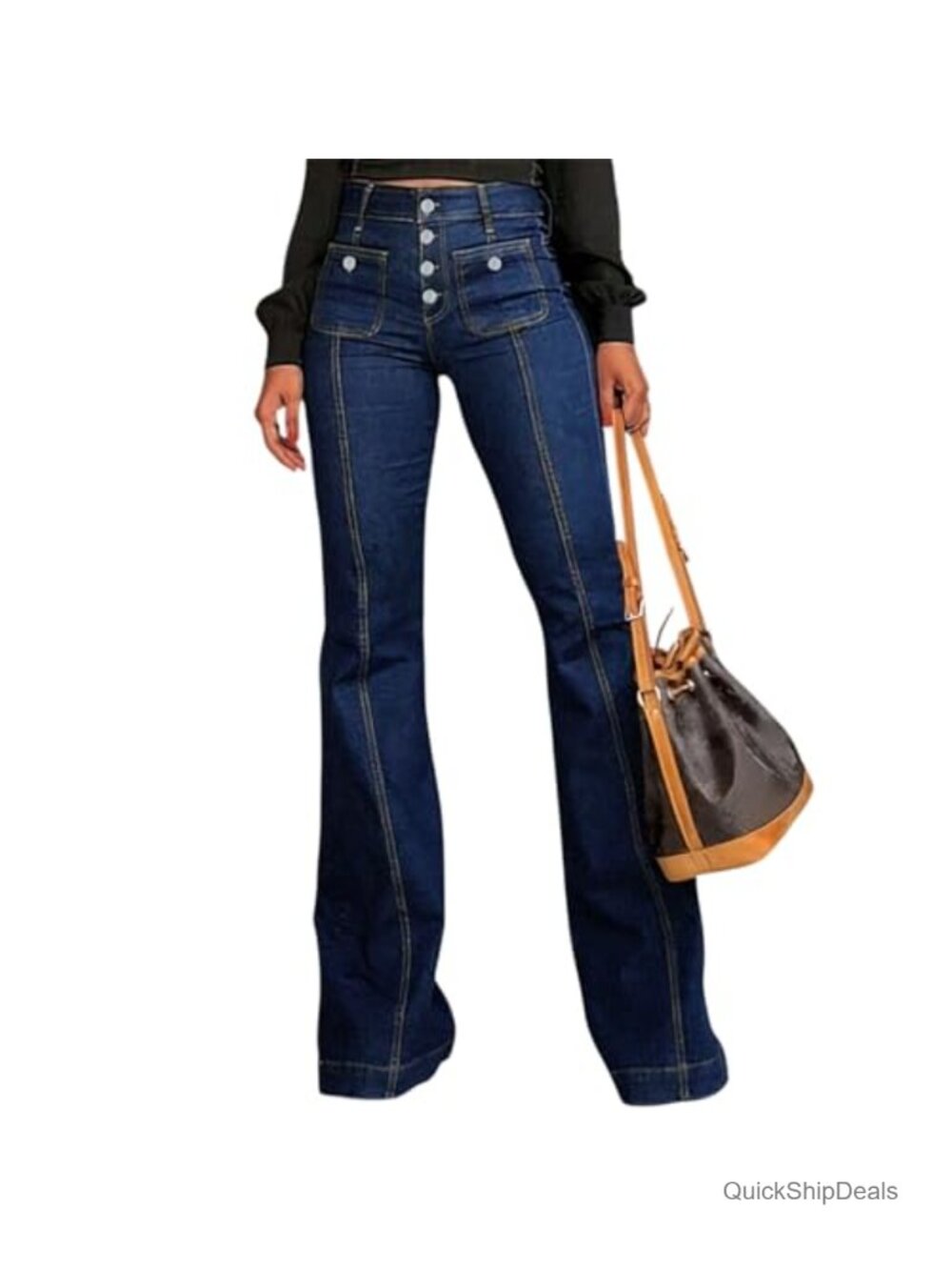 Women's Bell Bottom Jeans Stretchy Mid Waisted Wide Leg Denim Pants